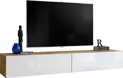 Extreme Furniture T34-200 TV Skrinka | Dve Závesné Skrinky (2x 100cm) s Dvoma Dverami | Korpus Wotan & Biele Predné Časti