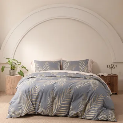 Immagine prodotto di Set di lenzuola composto da 4 pezzi, con motivo a foglie grigio