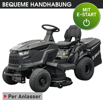Produktbild von BRAST Benzin Rasentraktor Aufsitzmäher | 9,2 kW (12,5 PS) | Elektrostart | XXL Schnittbreite 98cm | 2in1-Funktion | 7-Gang-Getriebe | 245L Fangkorb | für große Rasenflächen 1.000-5.000 m²