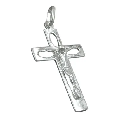Produktbild von Anhänger 29x17mm Kreuz mit Jesus durchbrochen glänzend Silber 925 silber 29x17mm