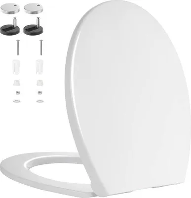 Productafbeelding van Witte, O-vormige toiletbril met softclose-functie, snelle sluiting en eenvoudige reiniging, met verstelbare scharnieren