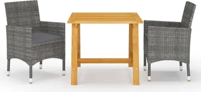 Produktbild von Gartenmöbel-Set 3-tlg. Grau Akazienholz Rattan Stahl Tisch 88x88x74cm Stühle 52x57x84cm