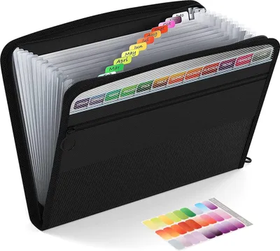 Immagine prodotto di ABC life document map A4 nero, tasca portadocumenti a 13 scomparti, cartella pieghevole, cartella di smistamento con cerniera, cartella con copertina in tela, cartella in plastica resistente per ufficio e scuola