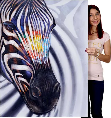 Immagine prodotto di Pittura a olio Testa di zebra, 100% dipinto a mano pittura murale XL, 120x90cm