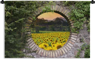 Produktbild von MuchoWow® Wandteppich Wandbehang Durchschauen - Blumen - Sonnenblume 120x80 cm Tapisserie Dekoration Wandtuch - Wanddekorationen - Wandtücher