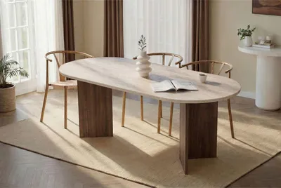 Produktbild von Skye Decor, Hochwertiger Esstisch 200 cm, Travertin & Venezia Walnuss, 100% Melamin