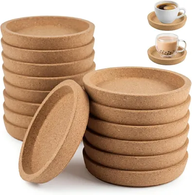 Obrázek produktu pro 15 kusů podtácků, kulatých, vyrobených z korku, s vyvýšeným okrajem