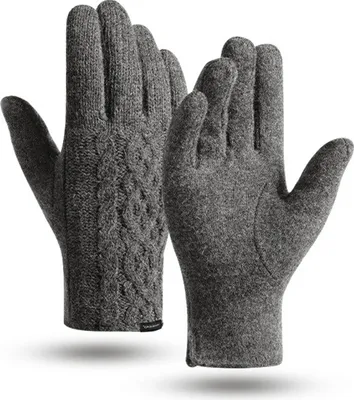 Produktbild von Herren Damen Wolle Strick Touchscreen Handschuhe Winterhandschuhe mit Warme Fleece Futter Warm und Winddicht für Outdoor Sport, Mann, Frau, dunkelgrau