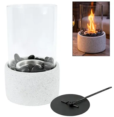 Productafbeelding van -ethanol Tafelhaard met Glazen Cilinder – Inclusief Zwarte Decoratie Stenen & Doofplaat – 3,3 Kg - 16,5 x 16,5 x 34 cm
