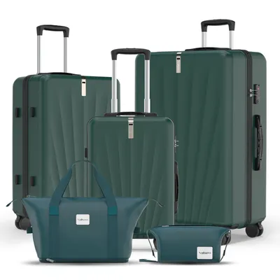 Produktbild von Trolleyset M-L-XL-Set, Gepäck mit Kosmetiktasche, Hartschalen-Koffer 5-teiliges Set, hochfestes ABS-Gehäuse, 360° geräuschloses Rad