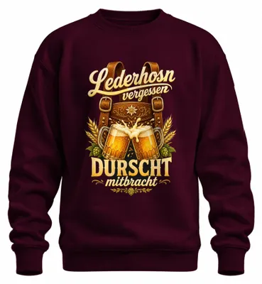 Productafbeelding van Leren broek, traditioneel shirt, leren broek, dirndl, sweatshirt, trui, bordeauxrood, maat S