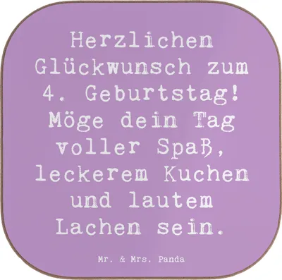 Produktbild von Mr. & Mrs. Panda Tischuntersetzer Spruch 4. Geburtstag - Lavendeltraum - Geschenk, Alter 4, Kinder feiern, Coaster, Untersetzer Tasse, bieruntersetzer, Gläser