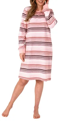 Produktbild von Damen Frottee Nachthemd mit Bündchen in Streifendesign - auch in Übergrössen - 212 213 235 ; rosa , 60