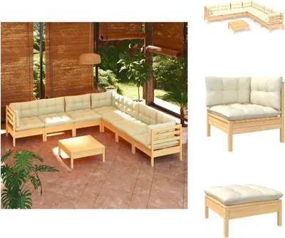 Produktbild von vidaXL 8-tlg. Garten-Lounge-Set mit Creme Kissen Massivholz Kiefer -  Gartenmöbel-Sets