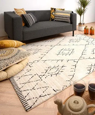 Imagen del producto de Unyqoos® Alfombra bereber Beni Ouarain Sufian – color crema/, 80 x 150 cm, hilo de poliéster suave, pelo corto