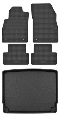 Image de Tapis en caoutchouc + bac de coffre pour Opel Astra J 2011-2015 (break, coffre standard) – 5 pièces, noirs, sur mesure
