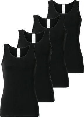 Immagine prodotto di SCHIESSER Top da donna, confezione da 4 - 4 confezioni di top con spalline, maglietta intima, cotone elasticizzato, nero tinta unita S