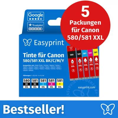 Image de NOUVEAU : Easyprint Cartouches d'encre pour Canon 580/581 XXL, multipack (BK/BK/C/M/Y), 5 pièces