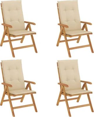 Produktbild von vidaXL Verstellbare Klappstühle mit Kissen, 4-teilig, Massivholz Teak