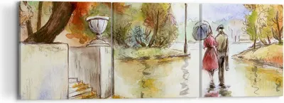 Produktbild von Bild auf Leinwand - Leinwandbild - Wetter regen herbst park - 120x40cm - Wand Bild - Wanddeko - Leinwanddruck - Bilder - Kunstdruck - Wanddekoration - Leinwand bilder - Wandkunst - CA120x40-2914