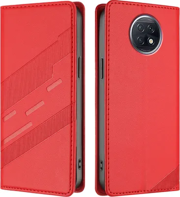 Produktbild von Hülle für Xiaomi Redmi Note 9T, Kunstleder Brieftaschen Handyhülle mit Kartenfach und Standfunktion Rot