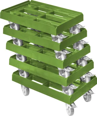 Produktbild von 5 x Stück Transportroller - Typ B-F - für Kisten 600x400 mm mit 2 Bremsen Grün