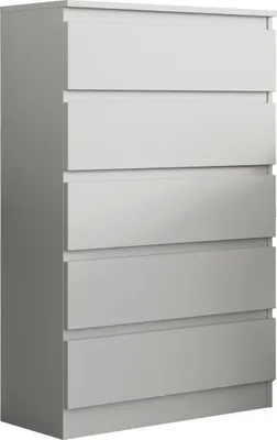 Produktbild von Masseno Kommode ADRIANO 70 cm Sideboard mit 5 Schubladen für Wohnzimmer Schlafzimmer Modern 70x33x112 cm Weiß / Weiß