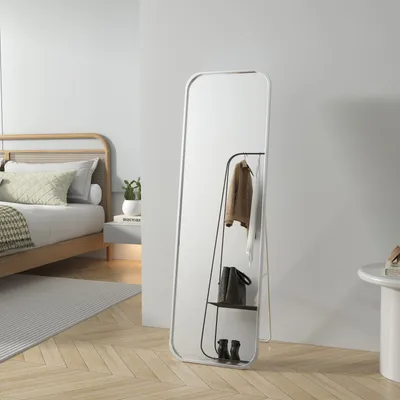 Produktbild von Heilmetz Schlafzimmer Spiegel Ganzkörperspiegel 120x37cm Silber Bodenspiegel Standspiegel mit Metallrahmen, HD Spiegel zum Aufstellen & Wandmontage