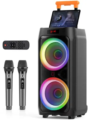 Zdjęcie produktu dla Urządzenie do karaoke, przenośny głośnik Bluetooth, światła dyskotekowe, kolor czarny