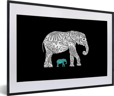 Produktbild von MuchoWow® MuchoWow® Gerahmtes Poster Elefant - Blumen - Pflanzen 60x40 cm - Poster mit zchwarzem Bilderrahmen - Schlafzimmer - Plakat in Rahmen - Drucken