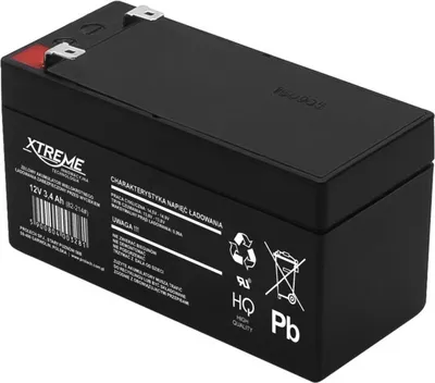 A black battery with labels and symbols on a white background.