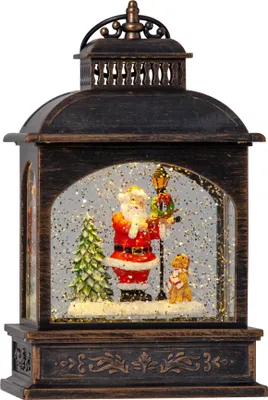Produktbild von EGLO LED Weihnachtslaterne mit Schneegestöber, Vintage-Schneekugel mit Weihnachtsmann, Fensterdeko für Weihnachten mit Timer, Kunststoff in Bronze