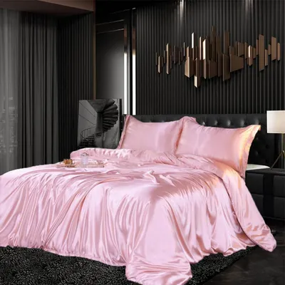 Obrázek produktu pro Sada povlečení ze saténu, růžová, lesklá, 200x220 cm, 3dílná, 100% polyester, se zipem