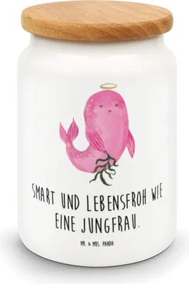 Produktbild von Mr. & Mrs. Panda behälter Sternzeichen Jungfrau - Weiß - Geschenk, Geburtstag August, Dose, Vorratsdose, Keksdose, aufbewahrungsbehälter, Jungfer, Meerjungfrau