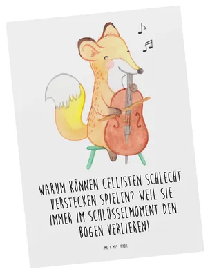 Produktbild von Mr. & Mrs. Panda Postkarte Cello Schlüsselmoment - Weiß - Geschenk, Musik, Lernen, Ansichtskarte, Postkarten, Streichinstrument, einzelkarte, Orchester, Solo, Klassische