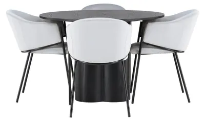 Produktbild von Olivia Essgruppe Esstisch schwarz 4 Stühle Velours grau.