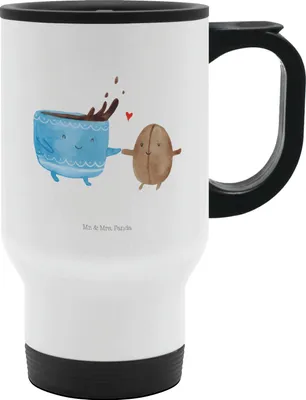 Produktbild von Mr. & Mrs. Panda Thermobecher To Go Kaffee Bohne - Weiß - Geschenk, Glück, thermosbecher, Becher, Kaffeebohne, Edelstahl Trinkbecher, Kaffeebecher, Tiere, Zufriedenheit
