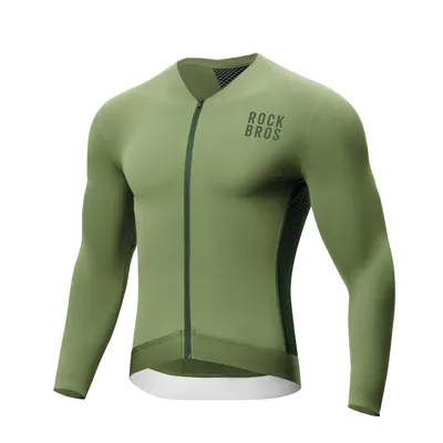 Obrázek produktu pro ROCKBROS Cyklistický dres Prodyšný cyklistický dres s dlouhým rukávem Silniční cyklistický dres se 3 kapsami pro cyklistiku Zelená L