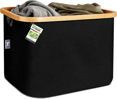 Produktbild von HENNEZ Aufbewahrungskorb "Adrian" 40 l - Schwarz, 41 l, Rechteckig, Bambus, Polyester, Schwarz, Grau, 410 mm