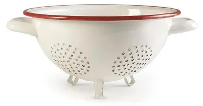 Produktbild von Emaille-Sieb auf Beinen 22cm roter Rand