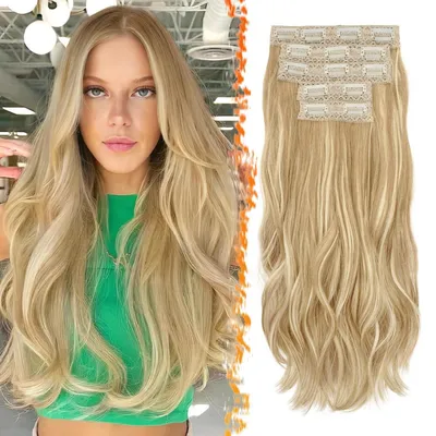 Image de Extensions à clipser, 50 cm, blond cendré synthétique, lot de 5, couleur : blond cendré avec mèches plus claires