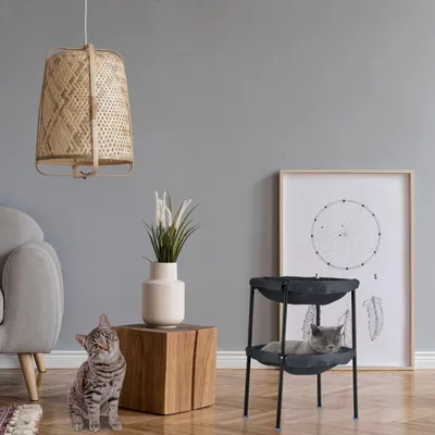 Obrázek produktu pro Houpací postel pro kočky, 2 patra, ocelový rám, šedá síťovina
