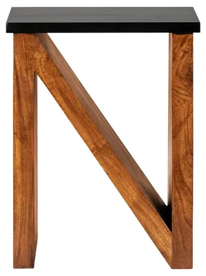 Produktbild von Beistelltisch N-Form 60 cm - braun-schwarz aus massivem Akazienholz
