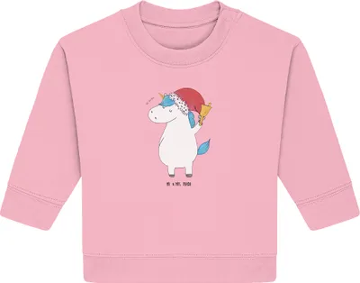 Produktbild von Mr. & Mrs. Panda Organic Baby Pullover Einhorn Weihnachtsmann 24. - 36. Monat - Baumwolle Pink - Geschenk, Bullover, Gin, Weihnachten, Nikolaus, Unicorn, Schokolade