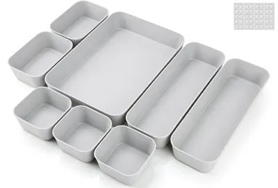 Imagen del producto de Organizador de cajones cajas para cajones - 8 piezas - 4 tamaños - PP - Gris claro