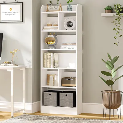 Zdjęcie produktu dla Wolnostojąca regał na książki z 6 półkami, 8 przegródkami, o wymiarach 24 x 60 x 170 cm, idealna do salonu