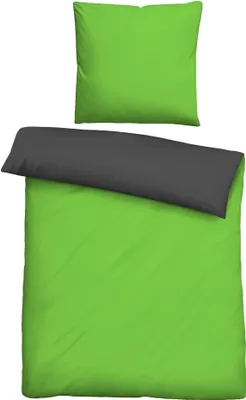 Produktbild von Mikrofaser-Wendebettwäsche - Grün - Anthrazit - 155 x 220 cm - mit Reißverschluss