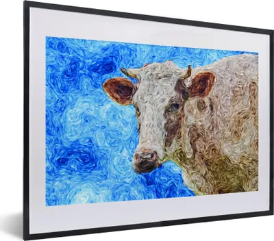 Produktbild von MuchoWow® MuchoWow® Gerahmtes Poster Ein abstraktes Ölgemälde einer Kuh 40x30 cm - Poster mit zchwarzem Bilderrahmen - Bilderrahmen - Poster im Rahmen