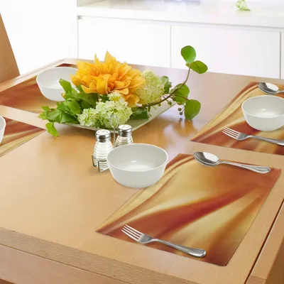 Immagine prodotto di ABAKUHAUS Tovagliette arancioni e gialle, colori chiari astratti in composizioni ondulate, curve romantiche e fantasiose, Tiscjdeco in tessuto resistente ai colori per la sala da pranzo e la cucina, arancione giallo