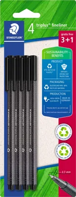 Produktbild von STAEDTLER Fineliner triplus schwarz 4er Blister